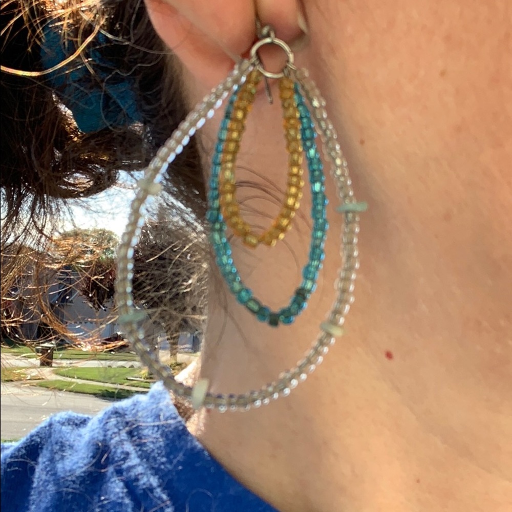 ✓ Bead and rock earrings turquoise amber clear - Picture 2 of 10